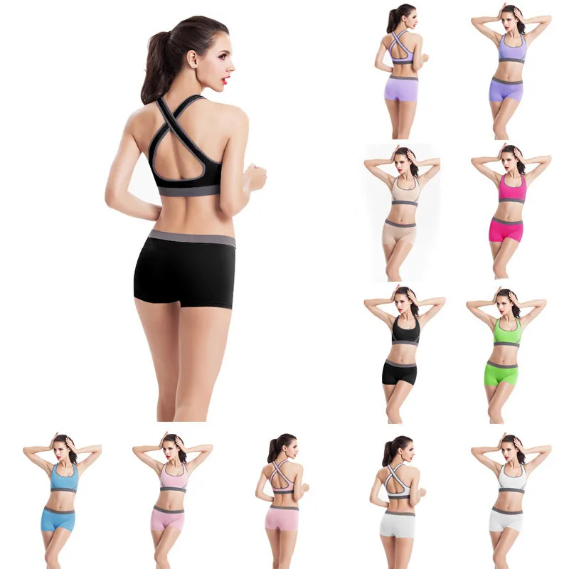 

New Women Padded Yoga Bra Racerback Athletic Vest Gym Fitness shorts Set