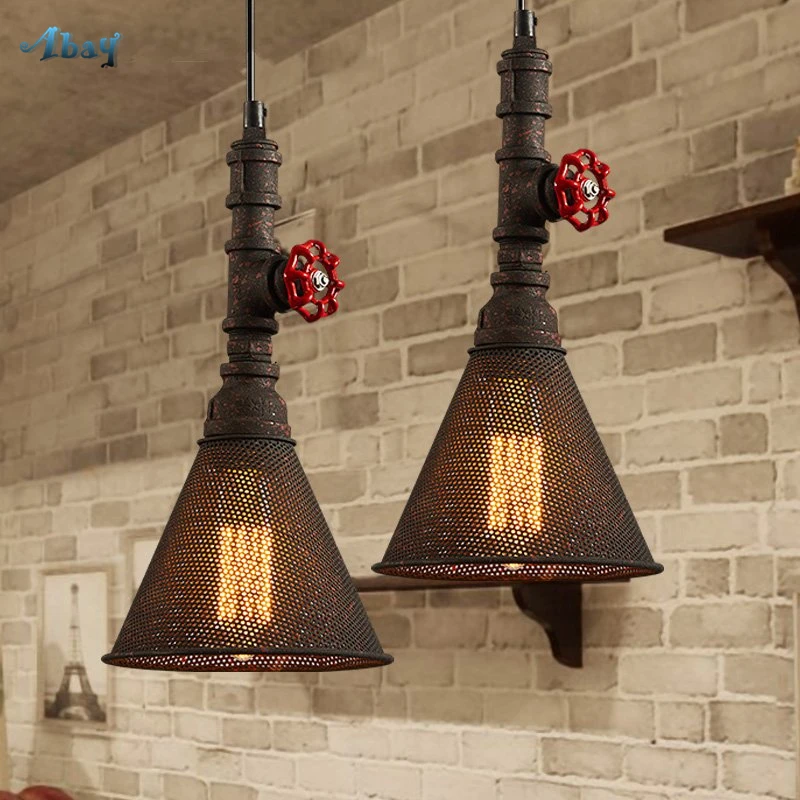 

Vintage Industry Wind Water Pipe Iron Mesh Pendant Lights Retro Led Hanging Lamp for Bar Dining Room Industrial Decor Fixture