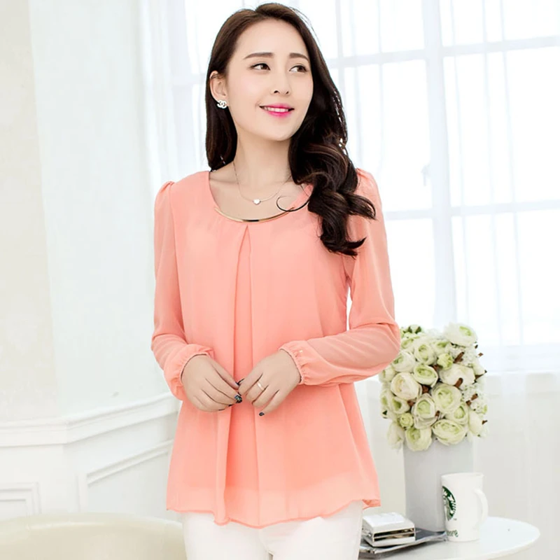 XXXXL Blusas 2020 Новая женская шифоновая блузка с круглым вырезом повседневная блуза