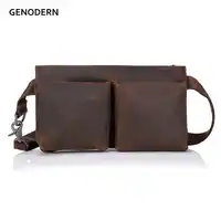 GENODERN Men Waist Bag Vintage Crazy Horse Leather Waist Bags for Men Fashion Genuine Leather Waist pack bag