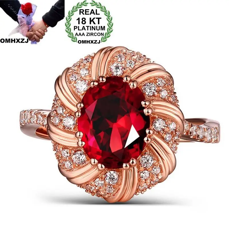 OMHXZJ Wholesale European Fashion Woman Man Party Wedding Gift Luxury White Red Oval AAA Zircon 18KT Rose Gold Ring RR547 | Украшения и