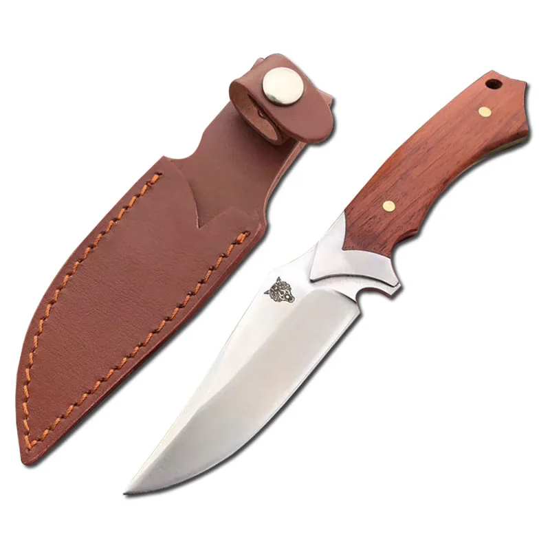 Mengoing Outdoor Camping Straight Knives 440 Steel Roseood Handle Fixed ...