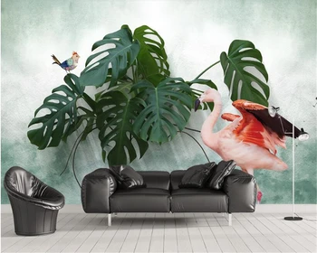 

beibehang Fashion personality decorative wallpaper Nordic small fresh turtle leaf flamingo background wall painting papier peint