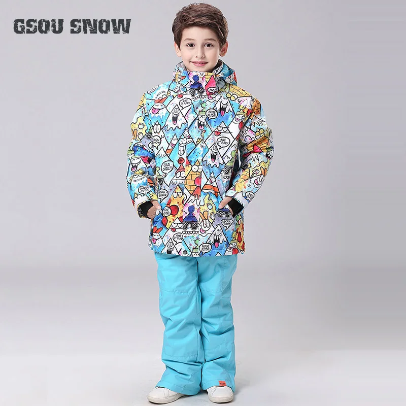 

2019 GSOU SNOW Brand Kid Ski Suit Windproof Waterproof Boys Ski Jacket Pant Super Warm Clothing Pant Outdoor Sport Wear Children