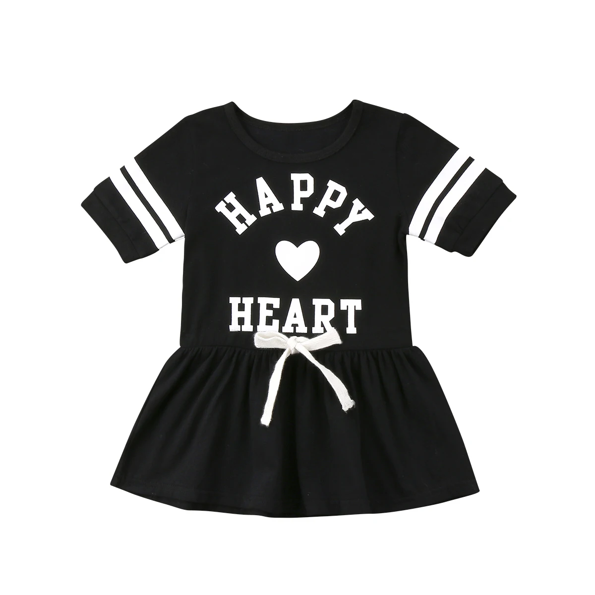 

2018 Fashion Kids Baby Girls Clothes Summer Striped Sleeve Tunic Black Heart Party Dress Summer Sundress Clothing