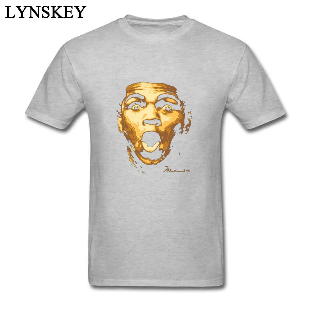 Normal T Shirt Fashion Round Collar Muhammad Ali Wallpapers 100% Cotton Fabric Men's Tops Shirt Classic Short Sleeve Tee-Shirt grey