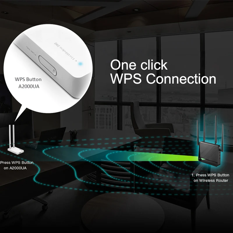 TOTOLINK A2000UA AC1200 двухдиапазонный беспроводной Wi Fi USB адаптер с 2 * 5dBi внешняя антенна
