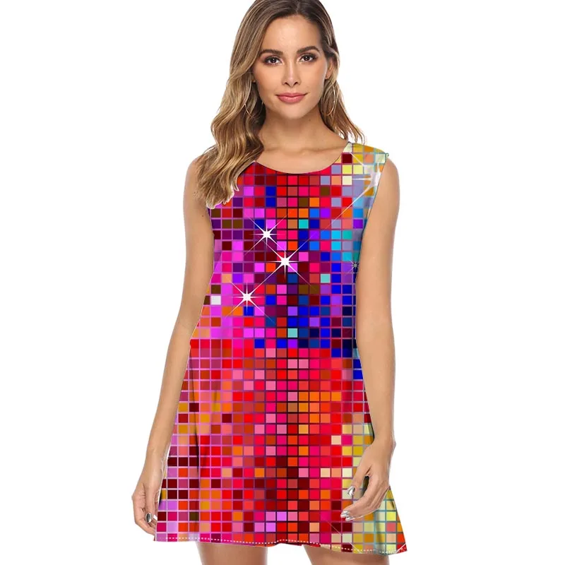 

Metallic Colorful Sequins Look-Disco Ball Glitter Women dress summer A line Casual Dress Ladies Sleeveless Mini fashion Dress