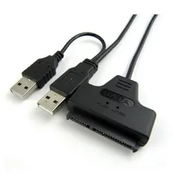 100 шт./лот USB 2,0 на SATA 7 + 15 22 Pin адаптер с extral USB кабель питания для 2,5 "драйвер жесткого диска черного цвета, по FedEx