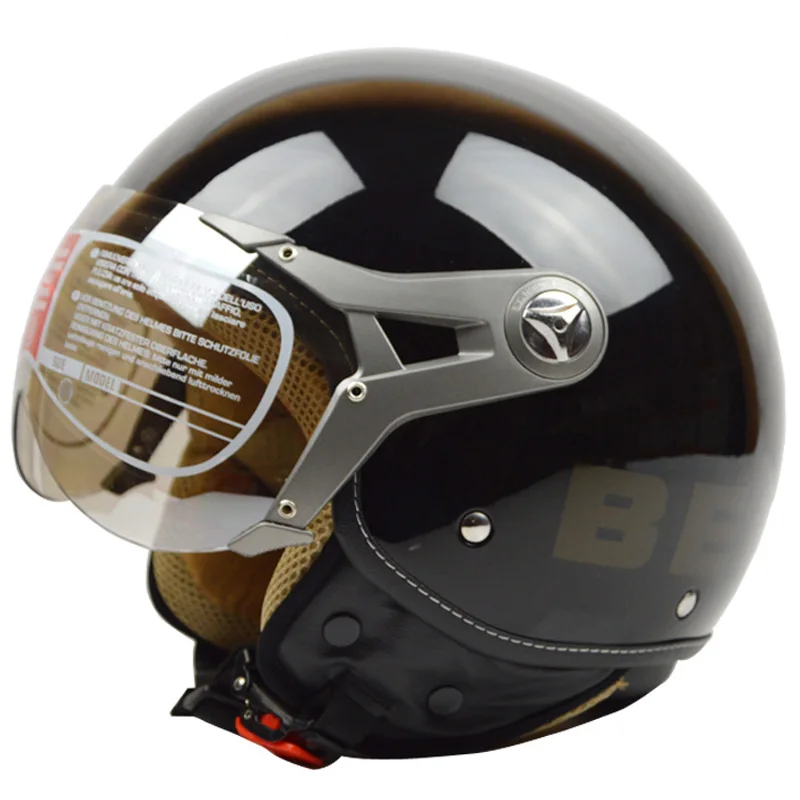 BEON B100 шлем мотоцикл шлем, закрывающий половину лица ботинки в байкерском и винтажном стиле шлем мотоциклы мопеды шлем для электровелосипеда - Цвет: bright black