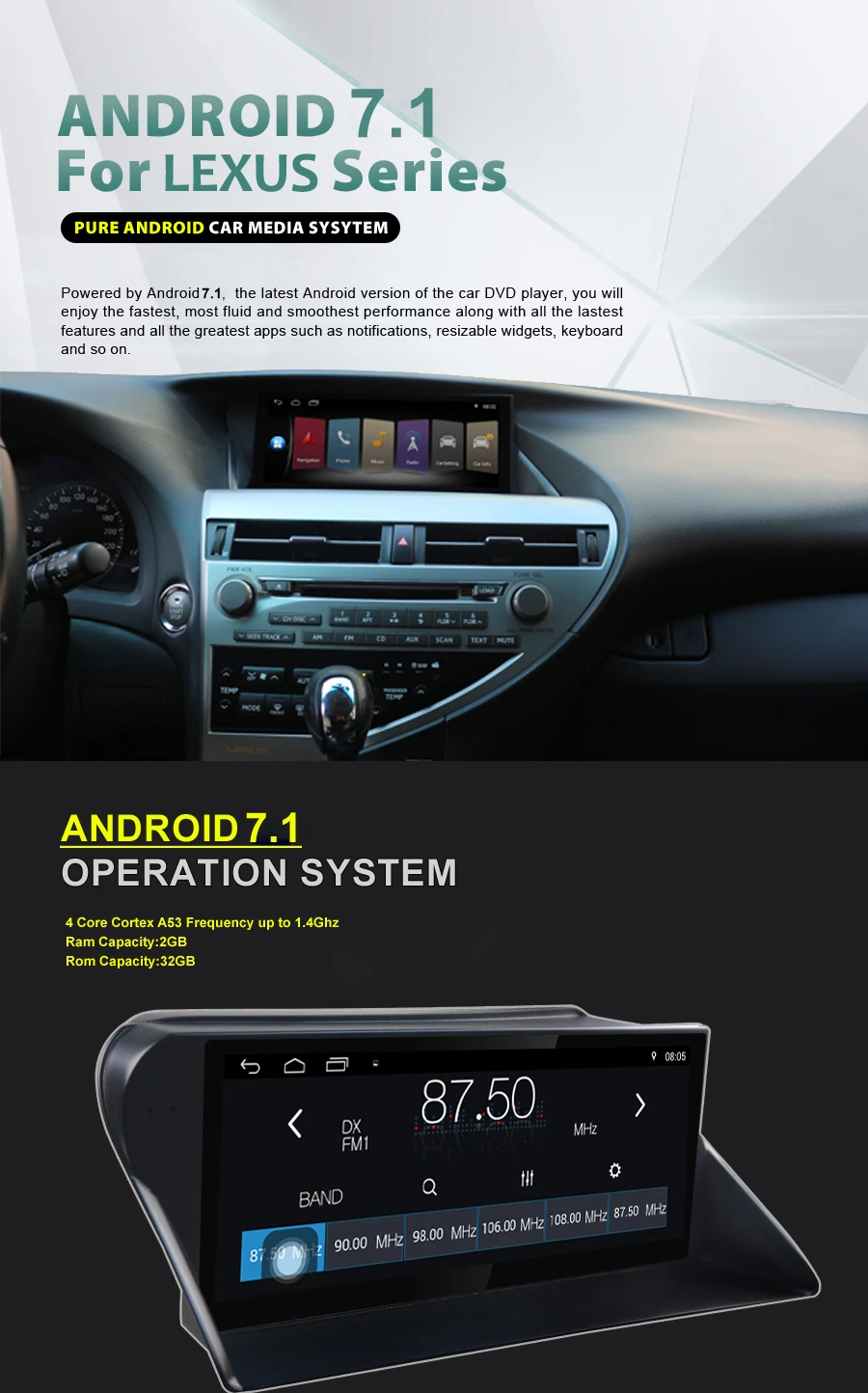 Perfect NAVIRIDER premium navigation 10.25" screen Car DVD for Lexus RX270 RX350 450h 2009-2014 Android 7.1 head unit multimedia player 1