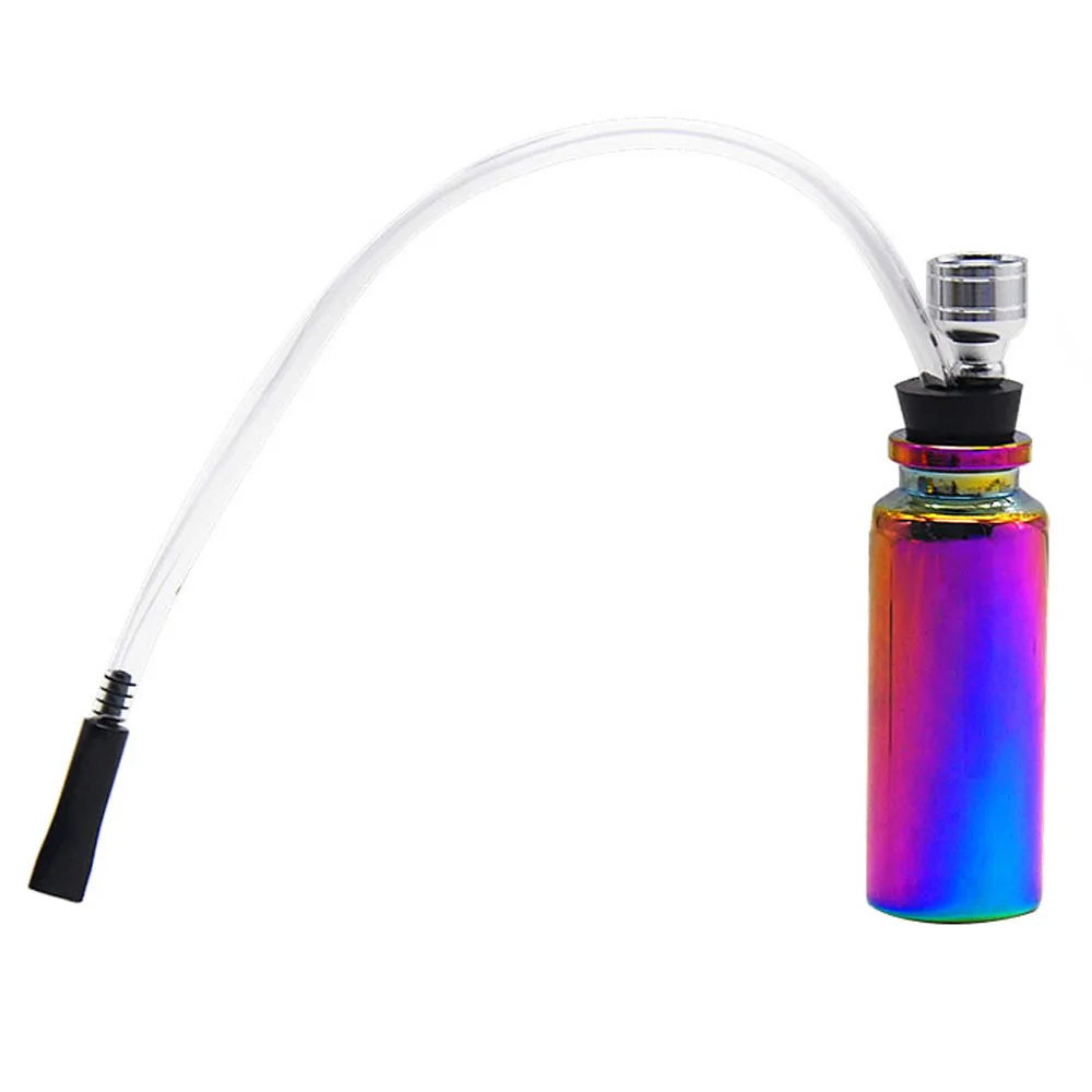 HORNET Rainbow Glass Smoking Pipes Mini Hookah Shisha Water Pipe 120MM Metal Tobacco Pipes With Long Silicone Mouth Filter - Цвет: Silver