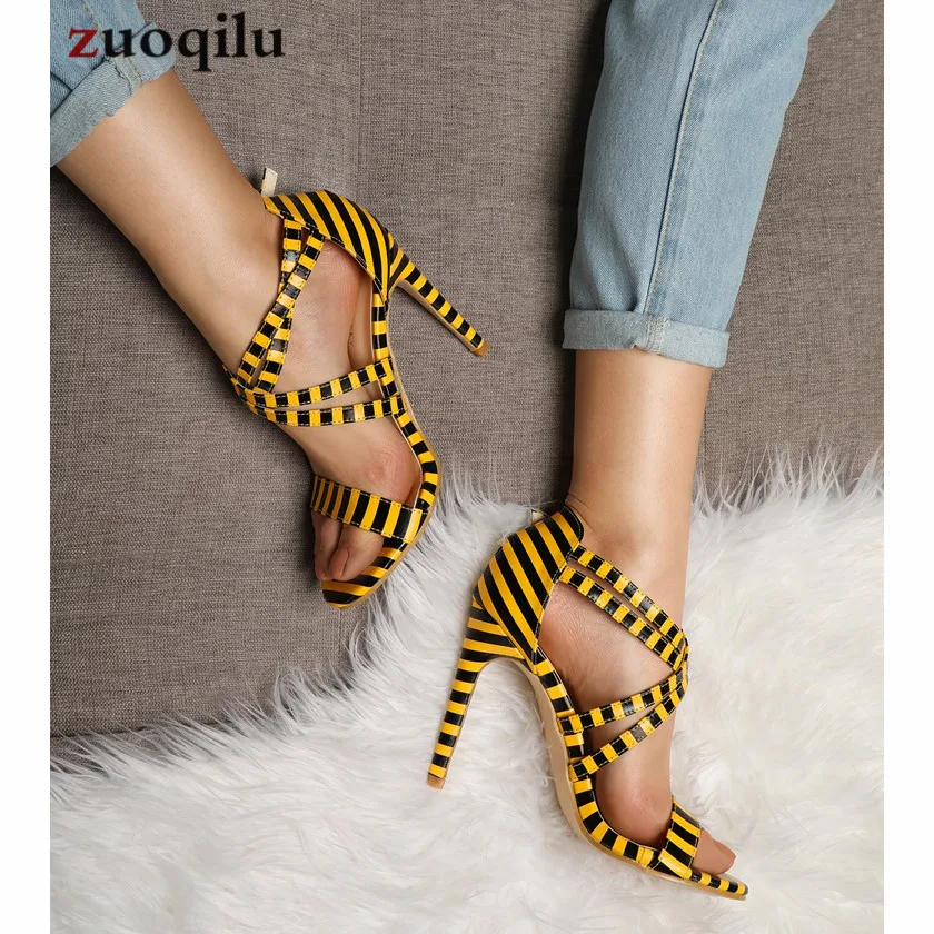 

Gladiator High heels Peep Toe Cross strap female sandals 2019 female high heel sandals mouth fish summer heels shoes