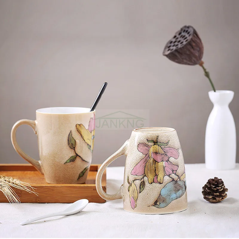 JANKNG 380 мл Kawaii керамические кофейные кружки чашка птица цветок окрашенная