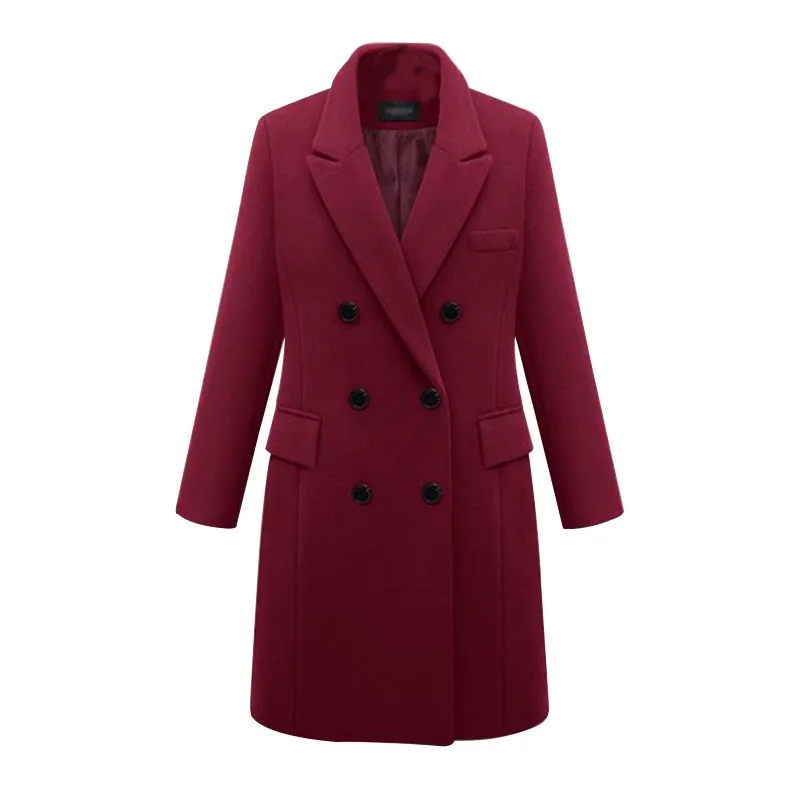 Новинка, осенне-зимние женские пальто, двубортные Длинные куртки, верхняя одежда, женские элегантные шерстяные пальто размера плюс 5XL