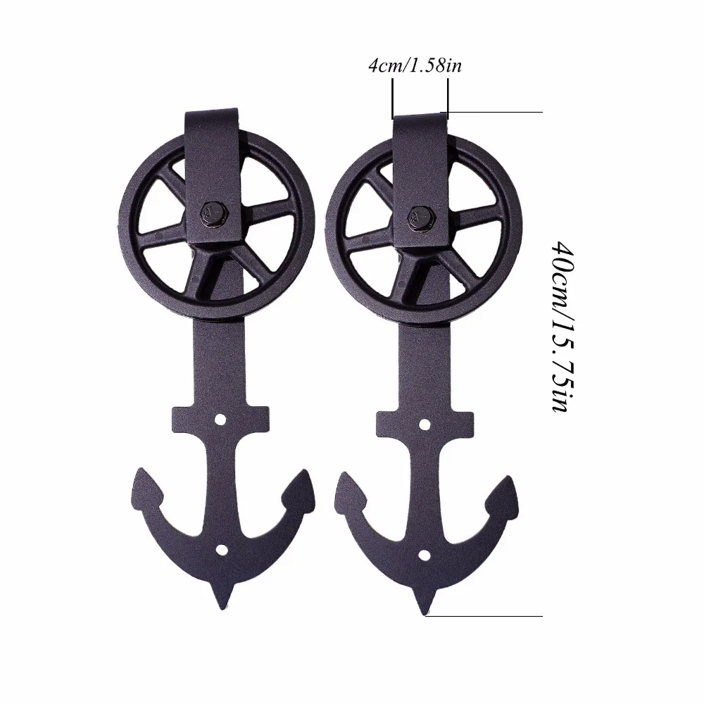 LWZH 14ft/15ft Sliding Door Anchor -Shaped with Big Rollers Black Steel Sliding Closet Rail Track Hardware Kits for Double Door