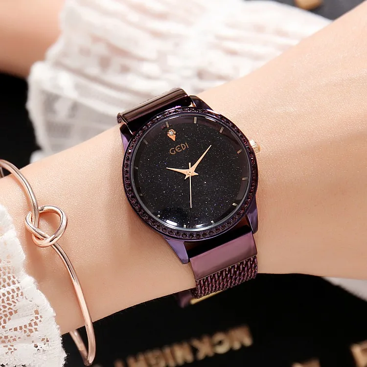 Koop 2018 Nieuwe GEDI Fashion sterrenhemel Vrouwen Horloges Top Luxe Merk Dames Quartz Horloge 2 Stuks Horloges Rvs Waterdichte