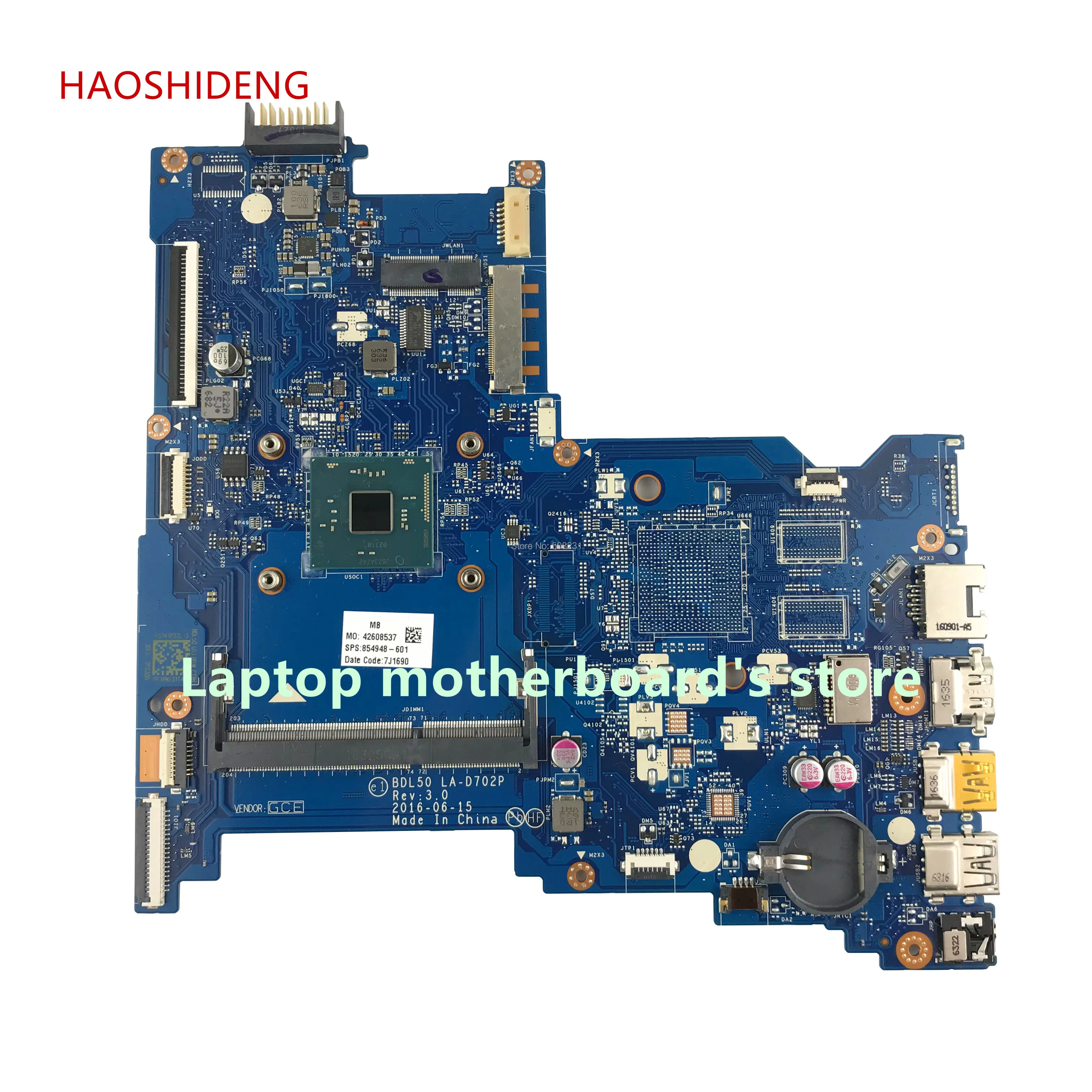HAOSHIDENG 854948-601 854948-501 BDL50 LA-D702P mainboard for HP NOTEBOOK 15-AY 15-AY006CY laptop motherboard with N3710 HAOSHIDENG 854948-601 854948-501 BDL50 LA-D702P mainboard for HP NOTEBOOK 15-AY 15-AY006CY laptop motherboard with N3710