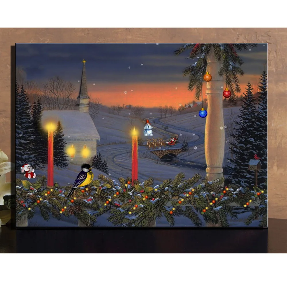 Canvas wall art with led lighted up christmas flicking candles with