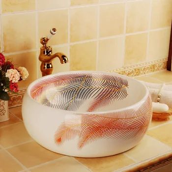 

Feather Europe Vintage Style Art wash basin Ceramic Lavabo Counter Top Wash Basin Bathroom Sinks ceramics bathroom wash basin