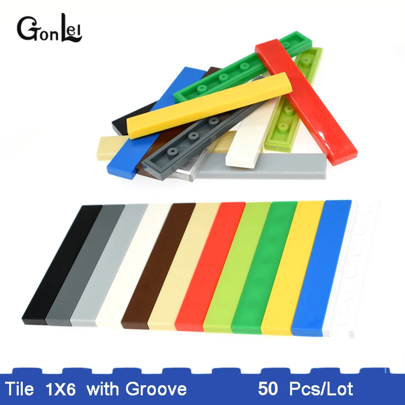 

50Pcs/Lot Elements MOC Brick Tiles 1x6 with Groove Tablet Building Blocks DIY Toys Compatible with 6636 Bricklink Rebirckable
