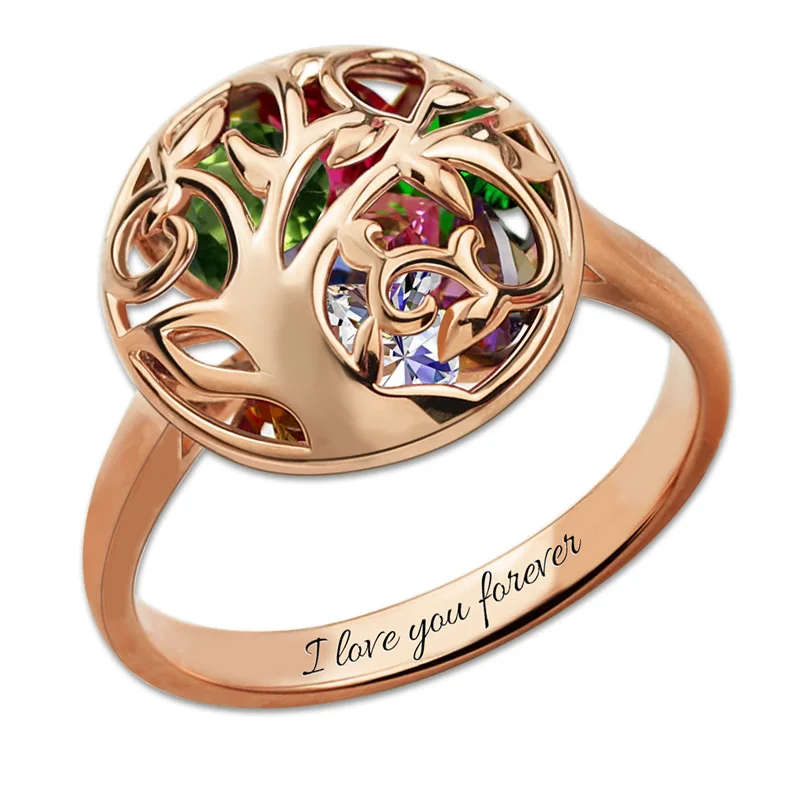 AILIN Mother Birthstone Ring Engraved Cage Ring Personalized Rose Gold Color Family Tree Ring Gift AILIN Mother Birthstone Ring Engraved Cage Ring Personalized Rose Gold Color Family Tree Ring Gift