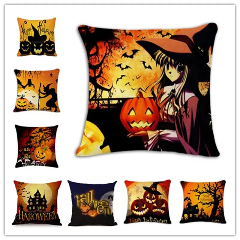

2019 Halloween Pillows Cover Decor Halloween Pillow Cases Sofa Pumpkin Ghosts Cushion Cover Home Decor 45*45cm