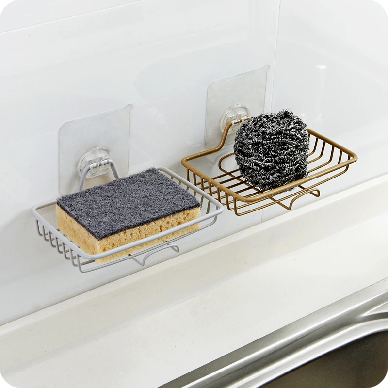 

Self-adhesive wall soap holder kitchen sponge rack soap drainer tray drying rack bathroom accessories