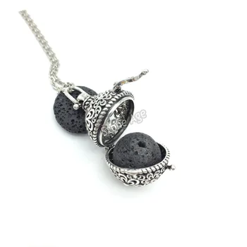 

10pcs Vintage Silver Aromatherapy Diffuser Necklace Flower Essential Oil Pendant With Lava Stone Perfume Locket Necklace