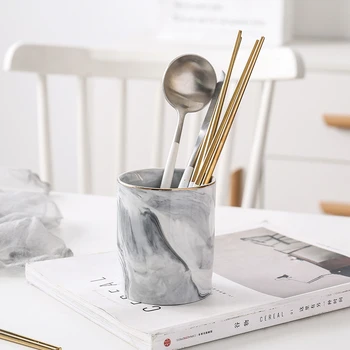 

Newly 1pc Ceramic Pen Holder Marble Texture Pencil Cup Pot Desk Organizer Makeup Brush Holder