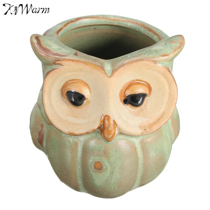 

Kiwarm Lovely Ceramic Owl Succulent Plant Pot Flower Herb Planter Holder Container Garden Home Table Decoration Gift Ornament