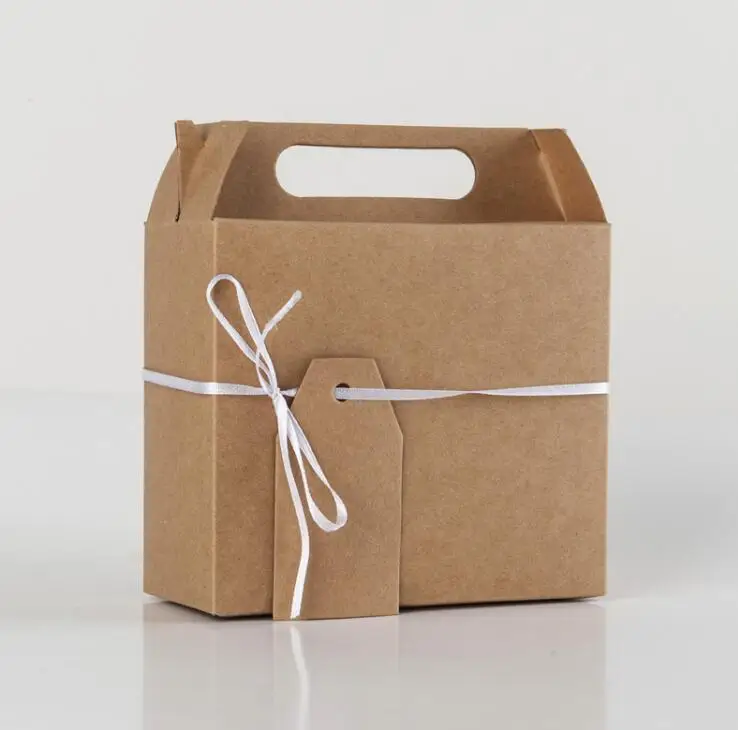Европейская Подарочная коробка из крафт-бумаги, упаковочная коробка для свадебного конфетного торта, портативный чехол, большой размер 14,5x6,5x16 см, с карточкой и лентой - Цвет: A