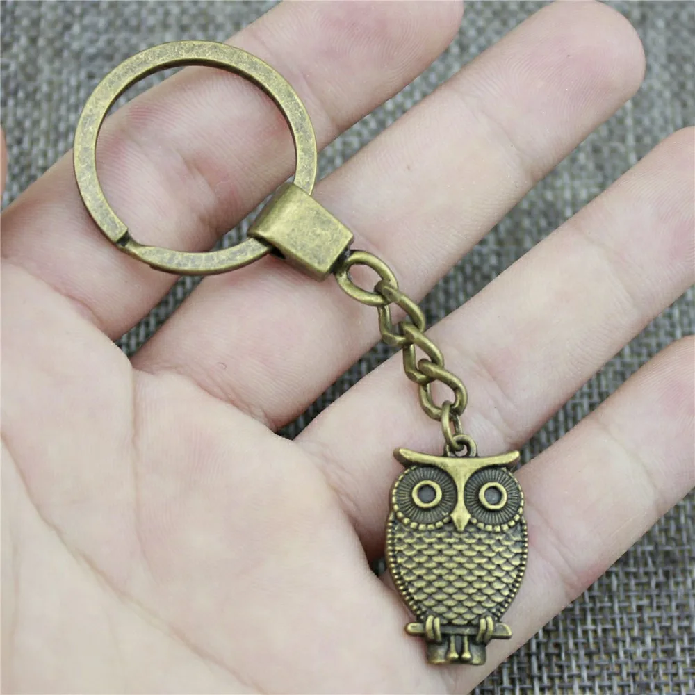 

Antique Bronze 28x18mm Owl Keychain New Fashion Handmade Metal Key Ring Party Gift