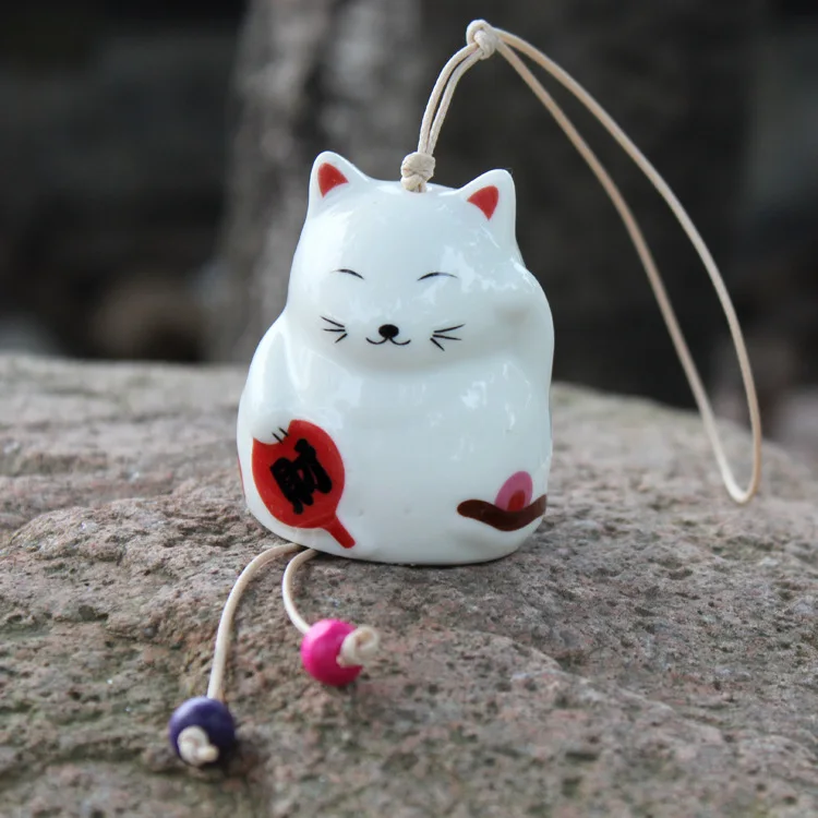 

2017 Ceramic Plutus Cat Wind Chimes 1PC Money Drawing Cat Wind Chime Bells Christmas Gifts Crafts