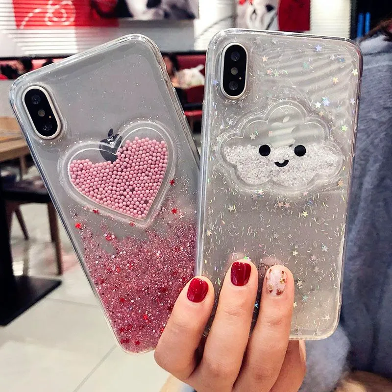 

Bling Glitter Dynamic cloud Heart Liquid Quicksand Phone Case For iPhone 6 6 S plus Cover For iPhone 8 X 7 Plus XR XS Max Capa