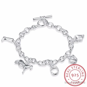 

LEKANI 2017 Latest Style 925 Sterling Silver Link Chain Horse Bracelet Horseshoe Charms Bracelets For Women Fine Jewelry
