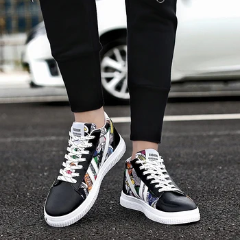 

Mens Brand Casual Fashion HighTop Black White Canvas Shoes Street Leisure Sneakers Footwear Male Adult Zapatos Hombre Size 35-45