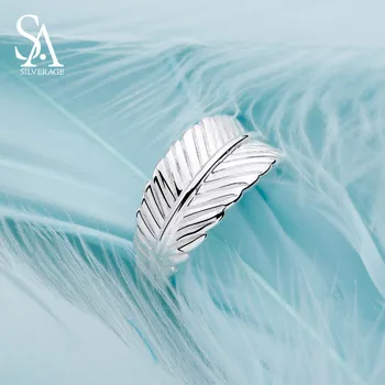 

SA SILVERAGE Authentic 925 Sterling Silver Feather Wedding Rings for Woman 925 Silver Rings Brand Jewelry Wedding Bands Trendy