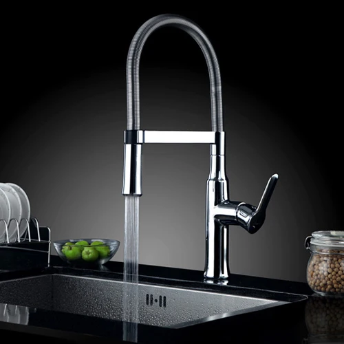Free shipping Pull Down Spring Kitchen Faucet Hot and Cold Chrome brass Water Tap Mixer Sink