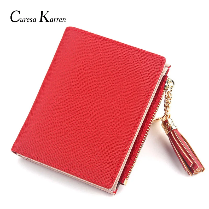 

Genuine leather ladies short cute fashion trend small wallet with metal tassel buckle zipper style ladies purses free shipping