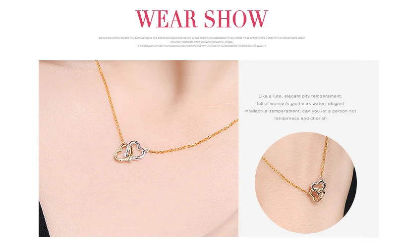 18K Gold Diamond Necklace Pendant Love Heart Lock Chain charm Gift Rose real natural pure women girl lover couple wedding party