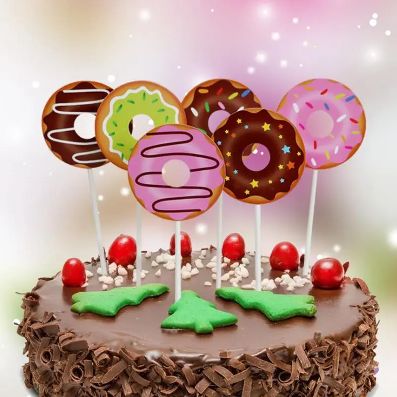 

6pcs/lot Lovely Donuts Cake Topper Wedding Birthday Party Baby Shower Dessert Baking Cake Decorating Supplies party cake topper