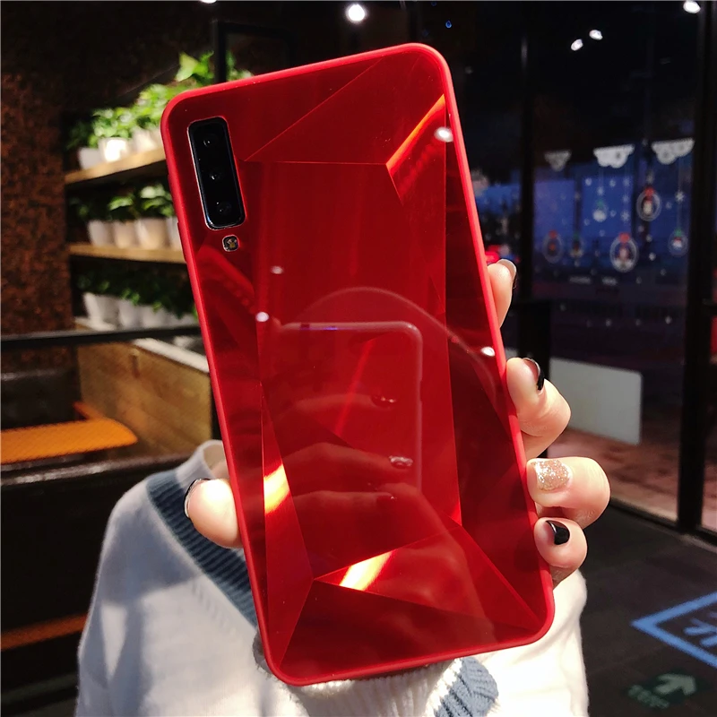 3D с бриллиантами блестящий чехол с зеркалом в мягкой обложке для huawei P30 Pro P20 Lite P Smart Коврики 10 20 Honor 7C 8A 10 Y6 Y7 Prime - Цвет: Red