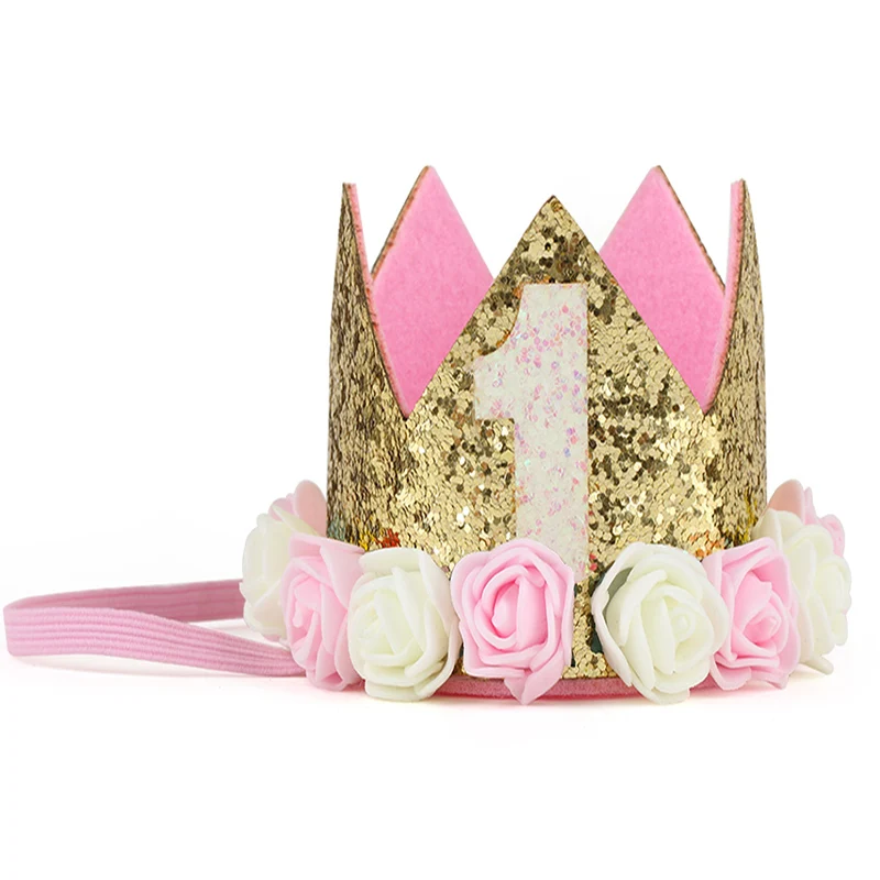 

Baby Girl First Birthday Decor Flower Party Cap Crown Headband 1 2 3 Year Number Priness Style Birthday Hat Baby Hair Accessory