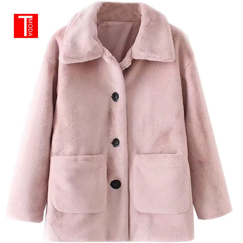 

2018 Women Winter Autumn Warm Coat Thick Faux Fur Pockets Long Sleeve Buttons Outerwear Ladies Sweet Casual Tops Chaqueta