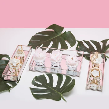 

Silver Glass Cake Tray Mirror Glass For Perfume Display Candy Bar 30*10cm/20*30cm Decoration Cupcake Box Cosmetics Case