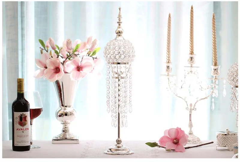 Высококачественный Европейский серебристо-покрытый подсвечник свадебный стол украшение для центра стола Candlestand современная, модная, с кристаллами подсвечники