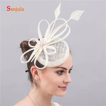 

Ivory Linen Hats for Wedding Pearls Beaded Charming Women Hats Bridal Headwear Accessories accessoires mariage femme H180