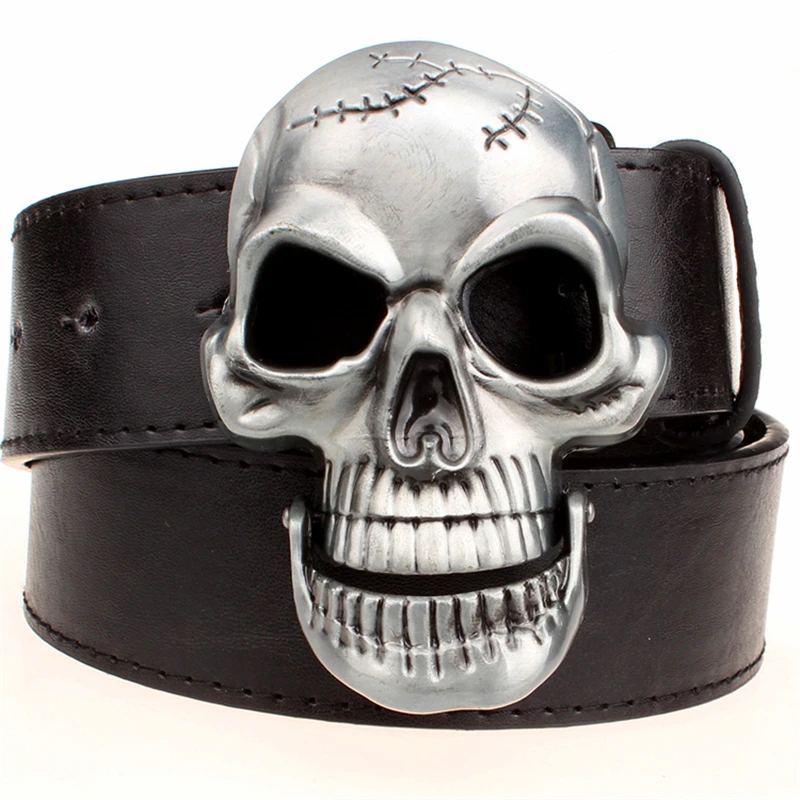 Мужской кожаный ремень в стиле панк с большим черепом|leather belt|men leather beltbelt f |