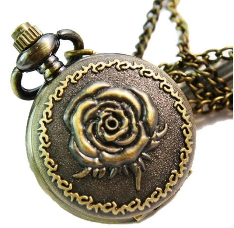 Kleine Taschenuhr Frauen Offnen Rose Relief Kette Bronze Halskette Uhr Modeschmuck Genf Vintage Stil Watch Pendant Necklace Watch Nursenecklace Lanyard Aliexpress
